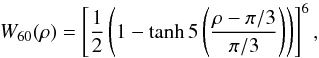 \appendix \setcounter{section}{2} \begin{equation} \label{eq:window60} W_{60}(\rho)=\left[\frac{1}{2}\left(1-\tanh 5\left(\frac{\rho-\pi/3}{\pi/3}\right)\right)\right]^6, \end{equation}