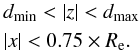 \begin{eqnarray} \begin{split} &d_{\rm min}<|z|<d_{\rm max}\\ &|x|<0.75\times{R}_{\rm e}. \end{split} \label{fib_loc} \end{eqnarray}