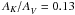 \hbox{$\Ak/\Av = 0.13$}