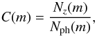 \begin{equation} C(m)=\frac{N_z(m)}{N_{\rm ph}(m)} , \end{equation}