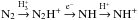 \hbox{${\rm N_2} \arrow^{\hthree} \diaz \arrow^{\el} {\rm NH} \arrow^{\hplus} {\rm NH^+}$}