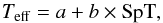 \begin{equation} T_\mathrm{eff} = a + b \times \mathrm{SpT}, \label{eq:1} \end{equation}