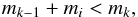 \appendix \setcounter{section}{1} \begin{equation} m_{k-1} + m_i < m_k , \end{equation}