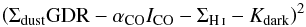 \begin{equation} \left( \Sdust\gdr - \aco \ico - \Shi -\kdark \right)^2 \end{equation}