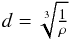 \begin{equation} d = \sqrt[3]{\tfrac{1}{\rho}} \end{equation}