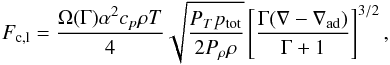 \appendix \setcounter{section}{1} \begin{equation} F_{\rm c,l} =\frac{\Omega(\Gamma)\alpha^2c_p\rho T}{4}\sqrt{\frac{P_Tp_{\rm tot}}{2P_\rho\rho}} \left[\frac{\Gamma(\nabla-\nabla_{\rm ad})}{\Gamma+1}\right]^{3/2}, \label{eq:Fc_om} \end{equation}