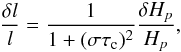 \appendix \setcounter{section}{2} \begin{eqnarray} \frac{\delta l}{l}=\frac{1}{1+(\sigma\tau_{\rm c})^2}\frac{\delta H_p}{H_p}, \label{eq:dll} \end{eqnarray}