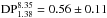 \hbox{$\text{DP}_{1.38}^{8.35} = 0.56\pm0.11$}