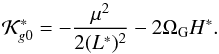 \begin{equation} \mathcal{K}_{g0}^* = - \dfrac{\mu^2}{2 (L^*)^{2}} - 2 \Omega_{\rm G} H^* \rm{.} \label{eq61d} \end{equation}