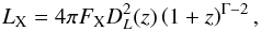 \begin{equation} L_{\rm X}=4\pi F_{\rm X} D_L^2(z)\left( 1+z \right)^{\Gamma-2}, \label{eq:lxz} \end{equation}