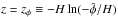 \hbox{$z = z_\phi \equiv -H\ln(-\hat{\phi}/H)$}