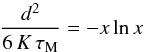 \begin{equation} \frac{d^2}{6\,K\,\tau_{\rm M}}=-x\ln{x} \label{eq:space_time_domain} \end{equation}