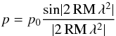 \begin{equation} p = p_0\frac{\mathrm{sin} |2 \, \mathrm{RM} \, \lambda^2 |}{ |2 \, \mathrm{RM} \, \lambda^2 |} \end{equation}
