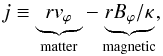 \begin{equation} j \equiv \underbrace{r v_{\varphi}}_\text{matter} - \underbrace{r B_{\varphi}/\kappa}_\text{magnetic}, \label{eqn:split_angm} \end{equation}