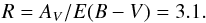 \begin{equation} \label{red2} R= A_{V}/E(B-V)= 3.1 . \end{equation}