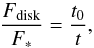 \begin{equation} \frac{F_{\rm disk}}{F_{*}} = \frac{t_0}{t},\label{cc} \end{equation}
