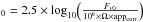 \hbox{$_0=2.5\times {\rm log}_{10}\Big(\frac{F_{\nu0}}{10^6\times\Omega\times {\rm app}_{\rm corr}}\Big)$}