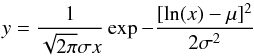 \appendix \setcounter{section}{1} \begin{equation} {y}=\frac{1}{\sqrt{2\pi}\sigma x}\exp{-\frac{[\ln(x)-\mu]^2}{2\sigma^2}} \end{equation}