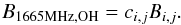 \begin{equation} B_\mathrm{1665{MHz}, OH}=c_{i,j} B_{i,j}. \label{eq:convert_b} \end{equation}