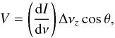 \begin{equation} V=\left(\frac{\mathrm{d}I}{\mathrm{d}\nu}\right)\Delta\nu_z\cos\theta, \label{eq:mag_field} \end{equation}