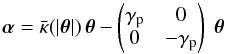\begin{equation} \avec = \kbar (|\tvec|) \, \tvec - \begin{pmatrix} \gp & 0 \\ 0 & -\gp \end{pmatrix} \ \tvec \label{eq:quadlens} \end{equation}