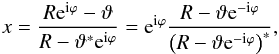 \appendix \setcounter{section}{1} \begin{eqnarray*} x=\frac{R{\rm e}^{{\rm i}\vp}-\vt}{R-\vt^* {\rm e}^{{\rm i}\vp}} ={\rm e}^{{\rm i}\vp}\frac{R-\vt {\rm e}^{{-\rm i}\vp}}{\rund{R-\vt {\rm e}^{{-\rm i}\vp }}^*}, \end{eqnarray*}