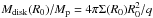\hbox{$M_\mathrm{disk}(R_0)/M_\mathrm{p}=4\pi \Sigma(R_0)R_0^2/q$}