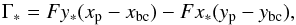 \begin{equation} \Gamma_*=Fy_*(x_\mathrm{p}-x_\mathrm{bc})-Fx_*(y_\mathrm{p}-y_\mathrm{bc}), \label{eq:stellar_torque1} \end{equation}