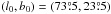 \hbox{$(l_0, b_0) = (73\pdeg5, 23\pdeg5)$}