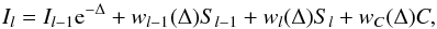 \appendix \setcounter{section}{1} \begin{equation} I_l = I_{l-1} {\rm e}^{-\Delta} + w_{l-1}(\Delta)S_{l-1} + w_{l}(\Delta) S_l + w_C(\Delta) C, \label{bezier} \end{equation}