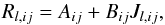 \begin{equation} R_{l,ij} = A_{ij} + B_{ij} J_{l,ij}, \end{equation}