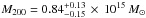 \hbox{$M_{200}=0.84_{-0.15}^{+0.13}\,\times\, {10^{15}\,M_{\odot}}$}