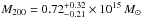 \hbox{$M_{200}=0.72_{-0.21}^{+0.32}\times {10^{15}\,M_{\odot}}$}