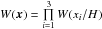 \hbox{$W({\vec x})=\prod\limits_{i=1}^3 W(x_{i}/H)$}