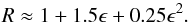 \begin{equation} \label{eqn:gryzinski_approx} R \approx 1 + 1.5\epsilon + 0.25\epsilon^2. \end{equation}