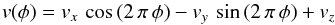 \begin{equation} v(\phi)=v_{x}\,\cos{(2\,\pi\,\phi)}-v_{y}\,\sin{(2\,\pi\,\phi)}+v_{z}\label{eqtomo} \end{equation}