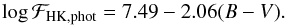 \begin{equation} \log{\mathcal{F}_{\rm HK,phot}} = 7.49-2.06(B-V). \label{eq:Fhkphot} \end{equation}