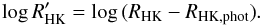 \begin{equation} \log{R^{\prime}_{\mathrm{HK}}} = \log{(R_{\rm HK} - R_{\rm HK,phot})}. \label{eq:R-HK} \end{equation}