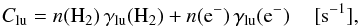 \appendix \setcounter{section}{4} \begin{equation} C_{\rm lu} = n({\rm H_2}) \, \gamma_{\rm lu}({\rm H_2}) + n({\rm e}^-) \, \gamma_{\rm lu}({\rm {{\rm e}^-}}) \,\,\,\,\,\,\, [{\rm s^{-1}}], \end{equation}