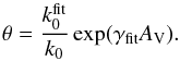 \begin{equation} \theta = \frac{k_0^{\rm fit}}{k_0}\exp(\gamma_{\rm fit}A_{\rm{V}}). \end{equation}
