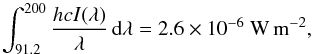 \begin{equation} \label{eq:draine_normalisation} \int_{91.2}^{200} \frac{hcI(\lambda)}{\lambda}\,\text{d}\lambda = 2.6\times10^{-6}~\rm W\,m^{-2}, \end{equation}