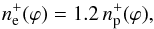 \begin{equation} n^+_{\rm e}(\varphi)= 1.2\,n^+_{\rm p}(\varphi), \label{eqne} \end{equation}