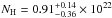 \hbox{$N_{\rm H}=0.91_{-0.36}^{+0.14}\times10^{22}\,$}