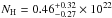 \hbox{$N_{\rm H}=0.46_{-0.27}^{+0.32}\times 10^{22}$}
