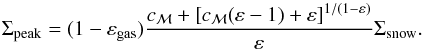 \appendix \setcounter{section}{3} \begin{equation} \label{eq:sigpeak} \Sigma_\mathrm{peak} = (1-\varepsilon_\mathrm{gas}) \frac{c_\mathcal{M} +\left[ c_\mathcal{M}(\varepsilon-1) +\varepsilon\right]^{1/(1-\varepsilon)}}{\varepsilon} \Sigma_\mathrm{snow}. \end{equation}