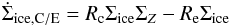 \begin{equation} \label{eq:icesourceterms} \dot\Sigma_\mathrm{ice, C/E} = R_{\rm{c}} \Sigma_{\rm{ice}} \Sigma_{Z} - R_{\rm{e}} \Sigma_{\rm{ice}} \end{equation}