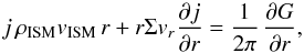 \appendix \setcounter{section}{1} \begin{equation} j \, \rhoism \vism \, r + r \Sigma v_r \frac{\partial j}{\partial r} = \frac{1}{2\pi}\, \frac{\partial G}{\partial r}, \label{eq:combined_param} \end{equation}