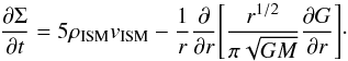 \appendix \setcounter{section}{1} \begin{equation} \frac{\partial\Sigma}{\partial t} = 5 \rhoism \vism - \frac{1}{r} \frac{\partial}{\partial r} \Bigg[ \frac{r^{1/2}}{\pi \sqrt{GM}} \frac{\partial G}{\partial r} \Bigg]\cdot \end{equation}