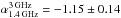 \hbox{$\alpha_{\rm 1.4\, GHz}^{\rm 3\, GHz}=-1.15\pm0.14$}