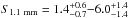 \hbox{$S_{\rm 1.1~mm}=1.4^{+0.6}_{-0.7}{-}6.0^{+1.4}_{-1.4}$}